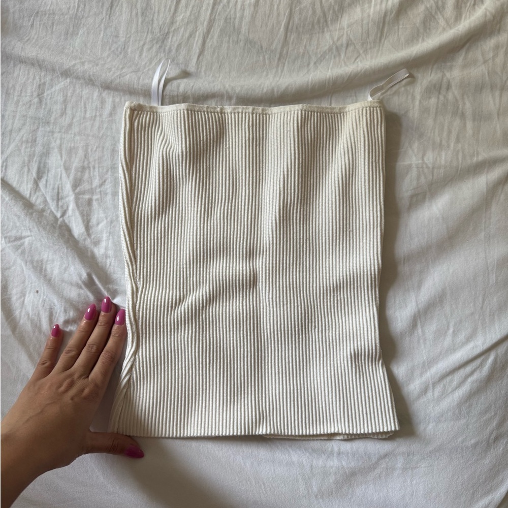 Babaton Cream Ribbed Tube Top